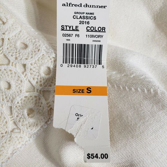 Alfred Dunner Womens Sweater Small Crochet Lace Ivory Knit 3/4 Sleeve Sequins - Picture 9 of 11